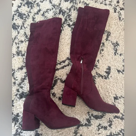 Marc Fisher Over the Knee Faux Suede Boot in Loran Burgundy. Size 8.5. EUC - Picture 1 of 4